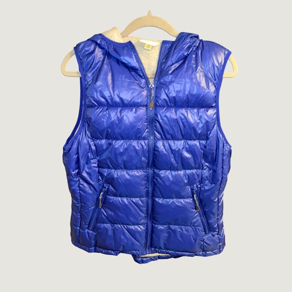 Tangerine Royal Blue Puffer Vest Womens XL Hooded Quilted Shiny Full Zip Warm